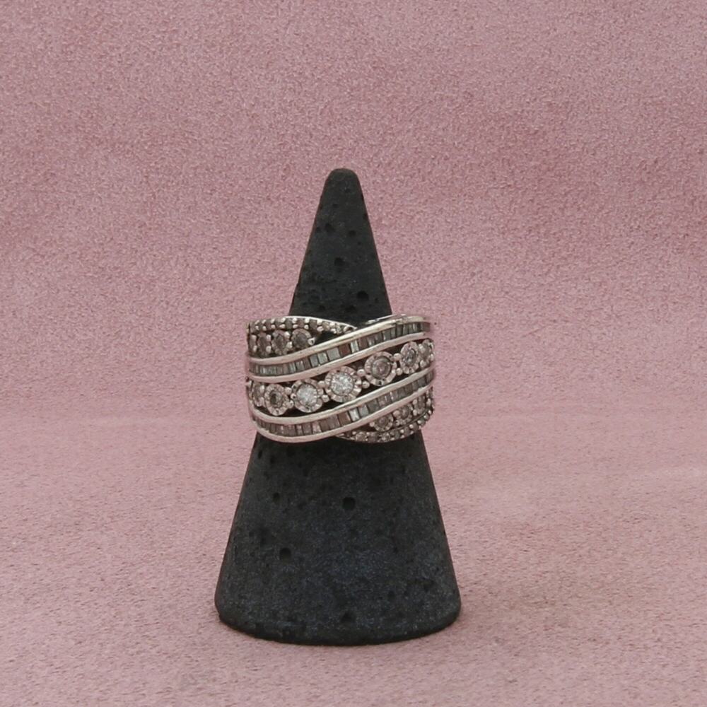 zales sterling silver baguette diamond crossover (as-is) ring size 5.5